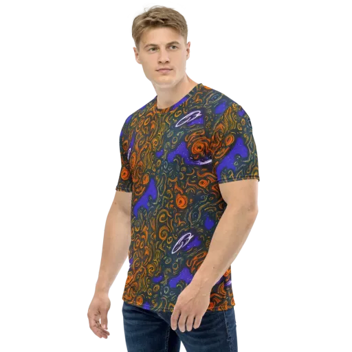 Orbiting Ember on a Men's Crew Neck T-Shirt