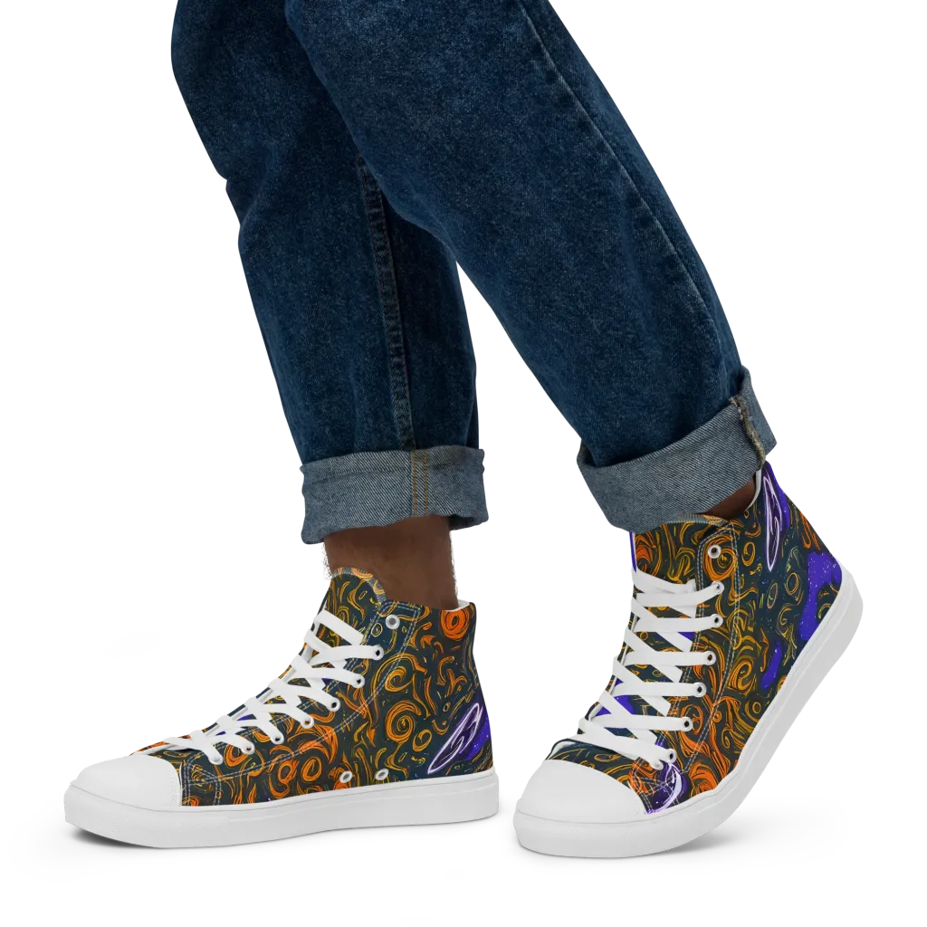 Orbiting Ember on Men's High Top Canvas Shoes — Left