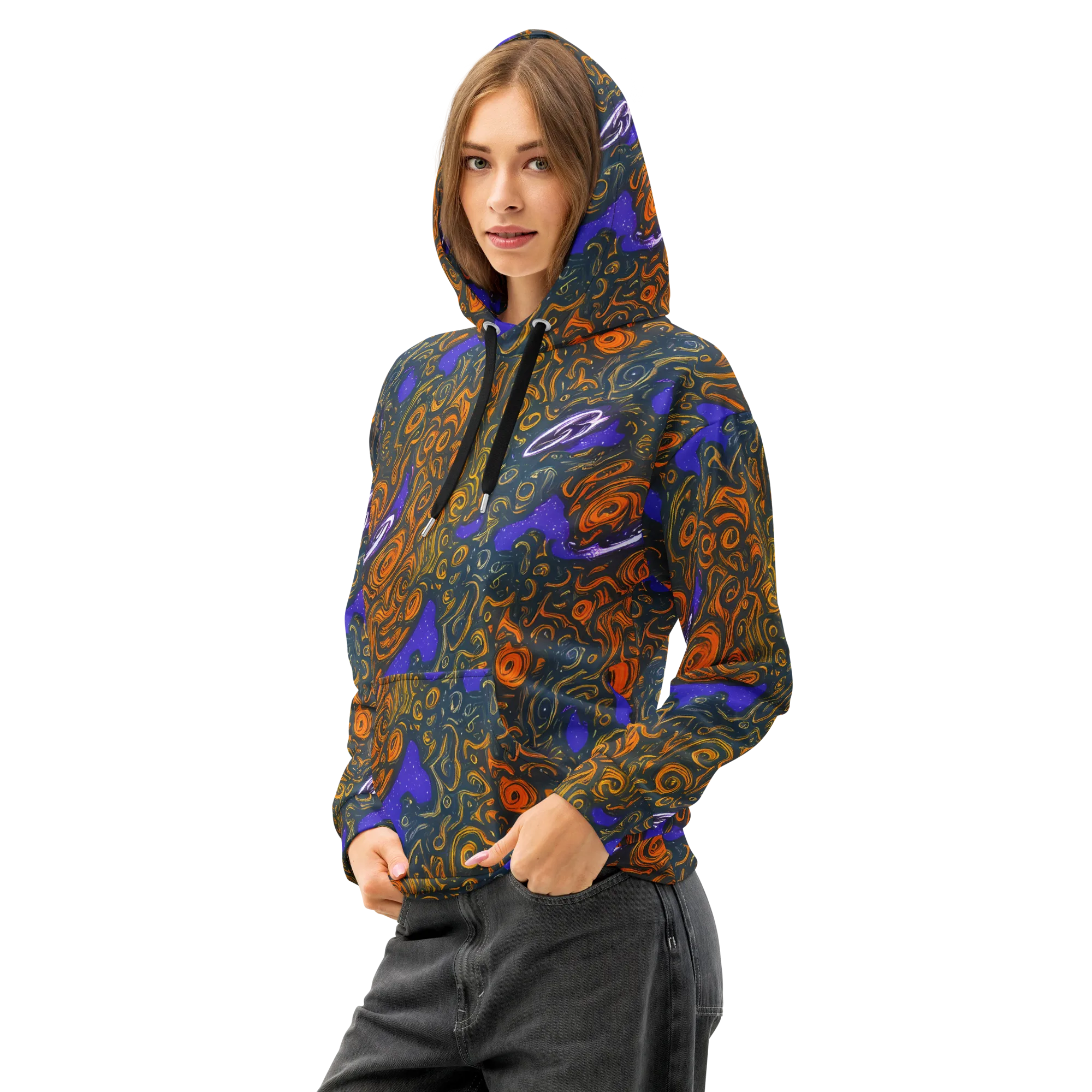 Orbiting Ember on Cotton Hoodie — Left Front
