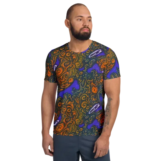 Orbiting Ember on a Men's Athletic T-Shirt