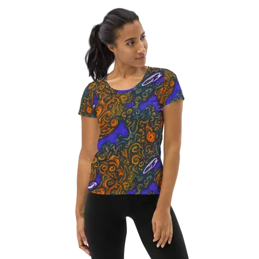 Orbiting Ember on a Women's Athletic T-Shirt
