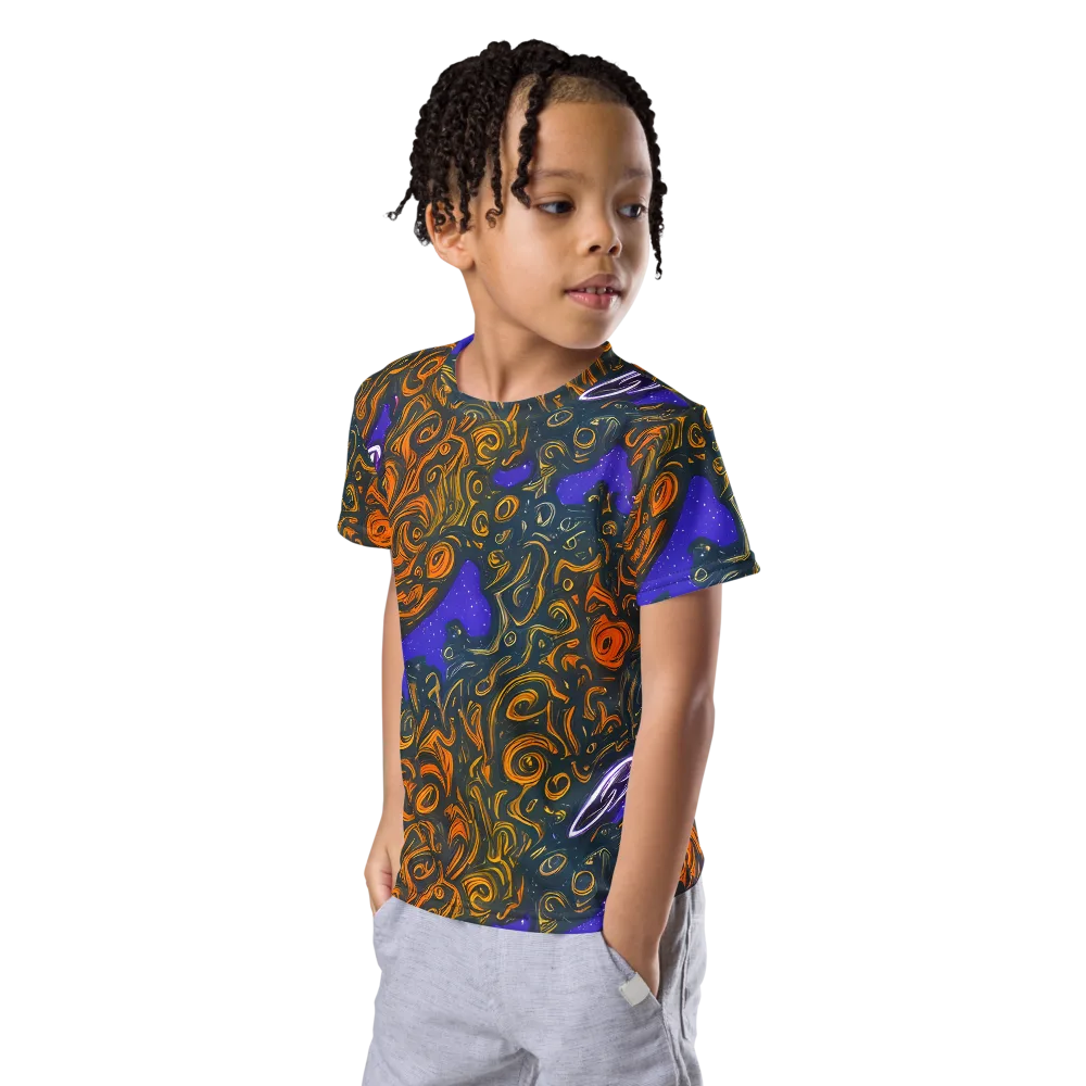 Orbiting Ember on Kids Crew Neck T-Shirt — Left Front