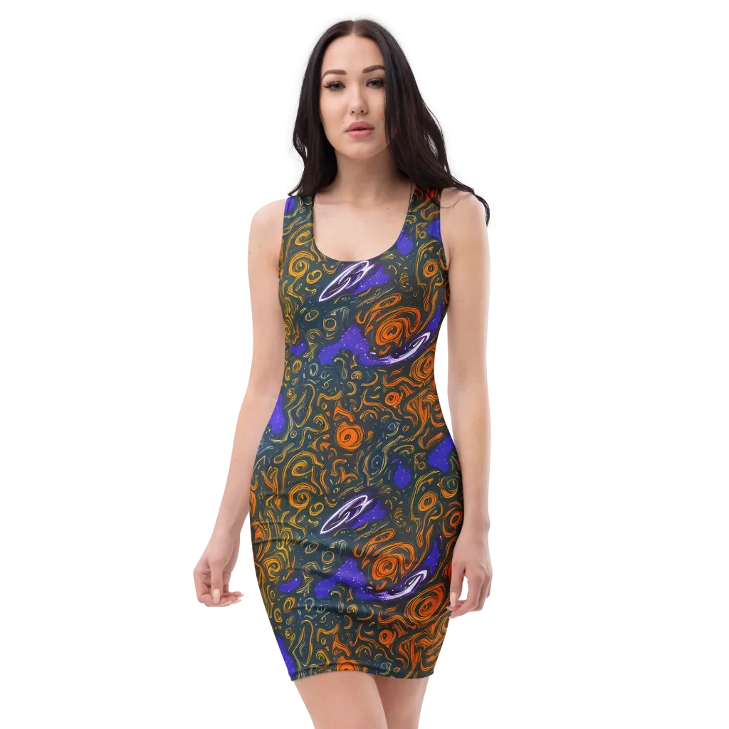 Orbiting Ember on Bodycon Dress — Front