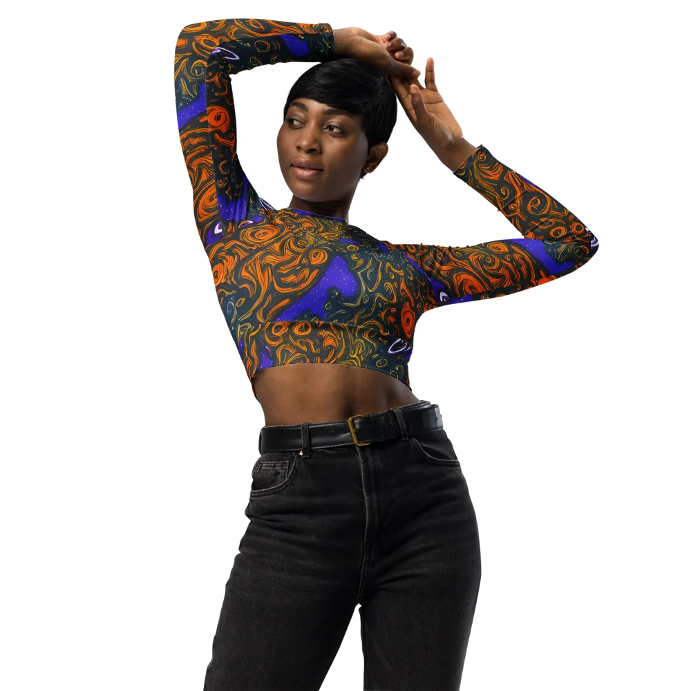 Orbiting Ember on Long Sleeve Crop Top — Front
