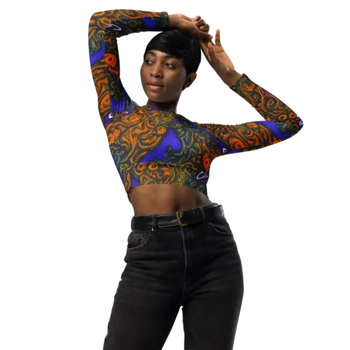 Orbiting Ember on a Long Sleeve Crop Top