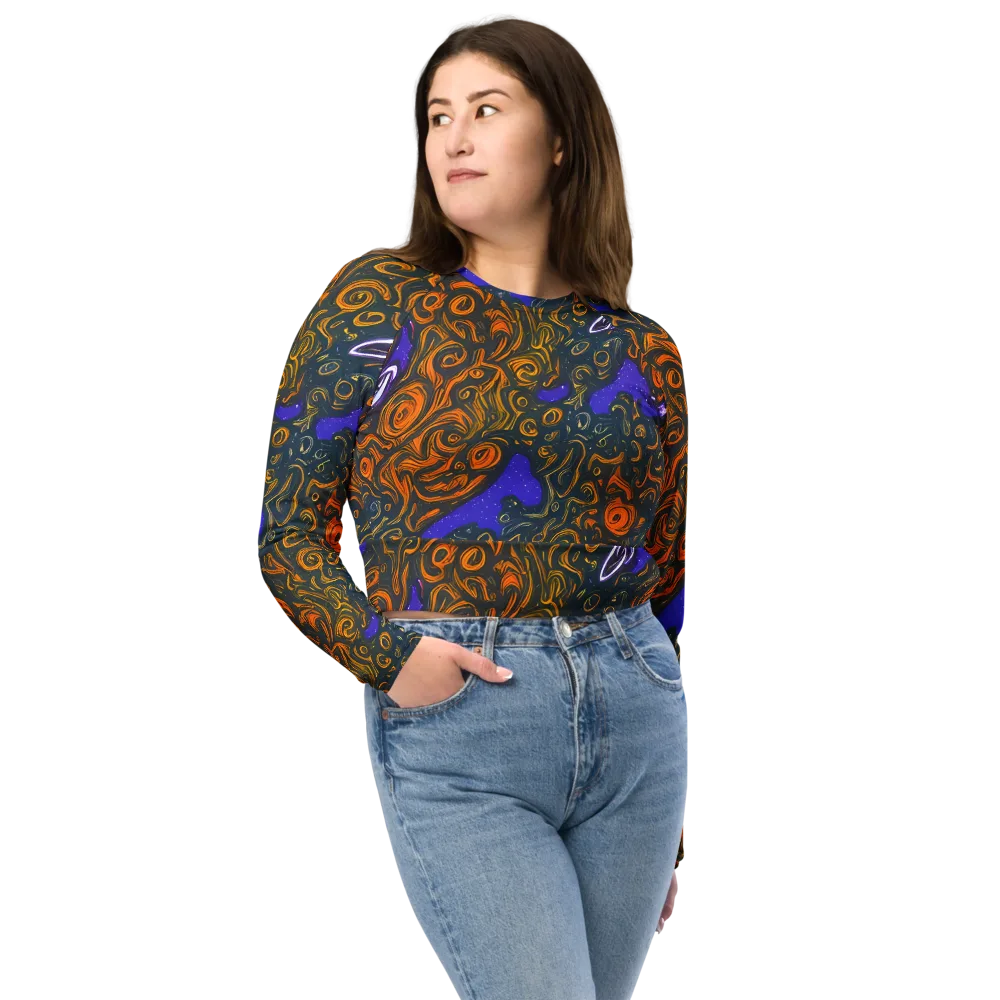 Orbiting Ember on Long Sleeve Crop Top — Front