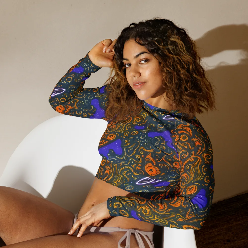 Orbiting Ember on Long Sleeve Crop Top — Left Front