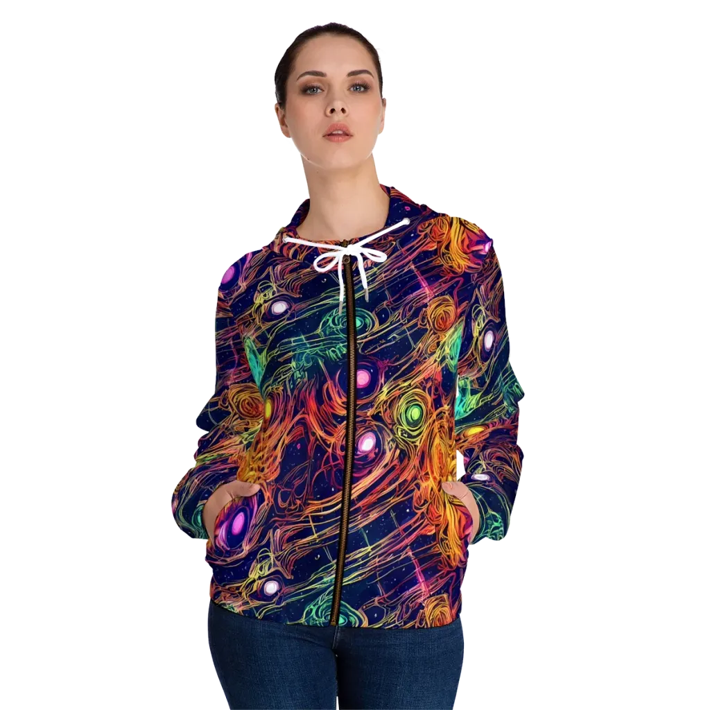 Stellar Circuit on Women's Full-Zip Hoodie — Front On Person