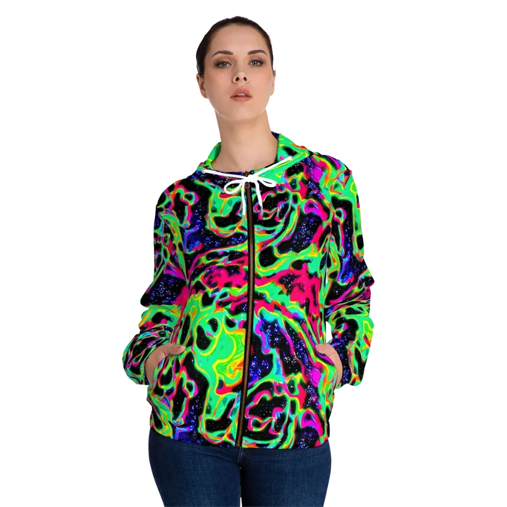 Galactic Ooze on Women's Full-Zip Hoodie — Front On Person