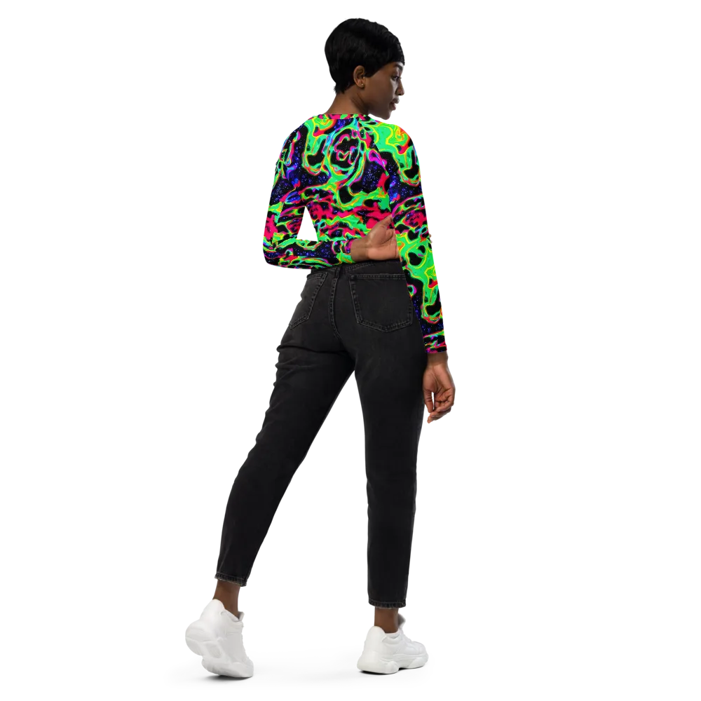 Galactic Ooze on Long Sleeve Crop Top — Right Back