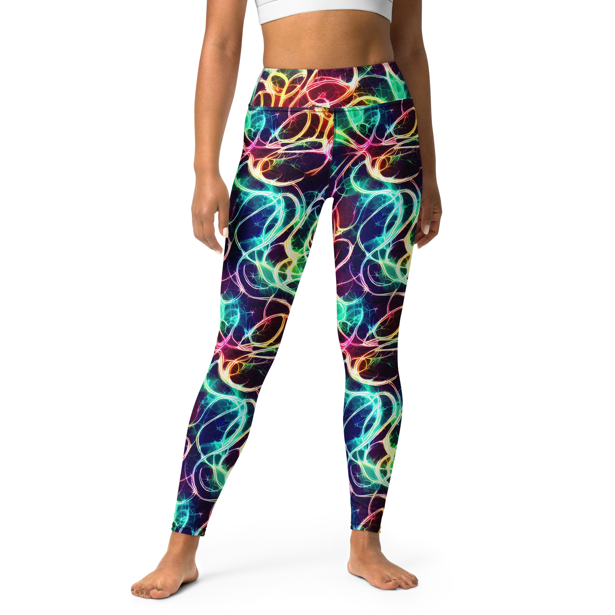 Electric Lace on Yoga Leggings — Front