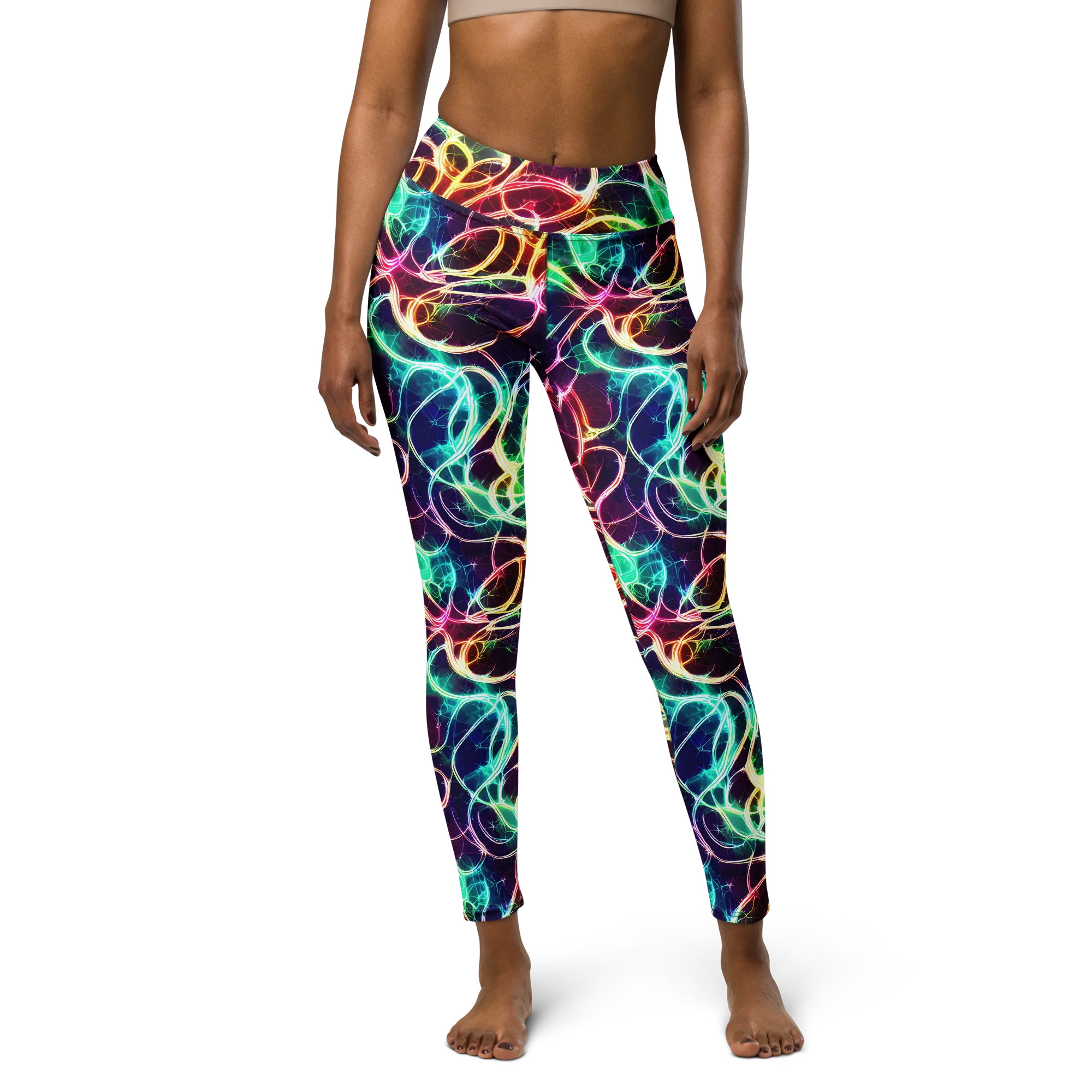 Electric Lace on Yoga Leggings — Front