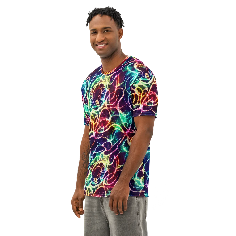 Electric Lace on Men's Cotton Crew Neck T-Shirt — Left Front