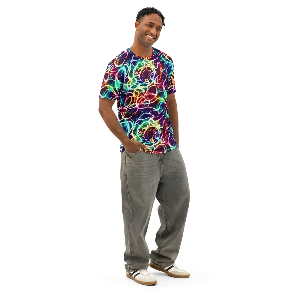 Electric Lace on Men's Cotton Crew Neck T-Shirt — Right Front