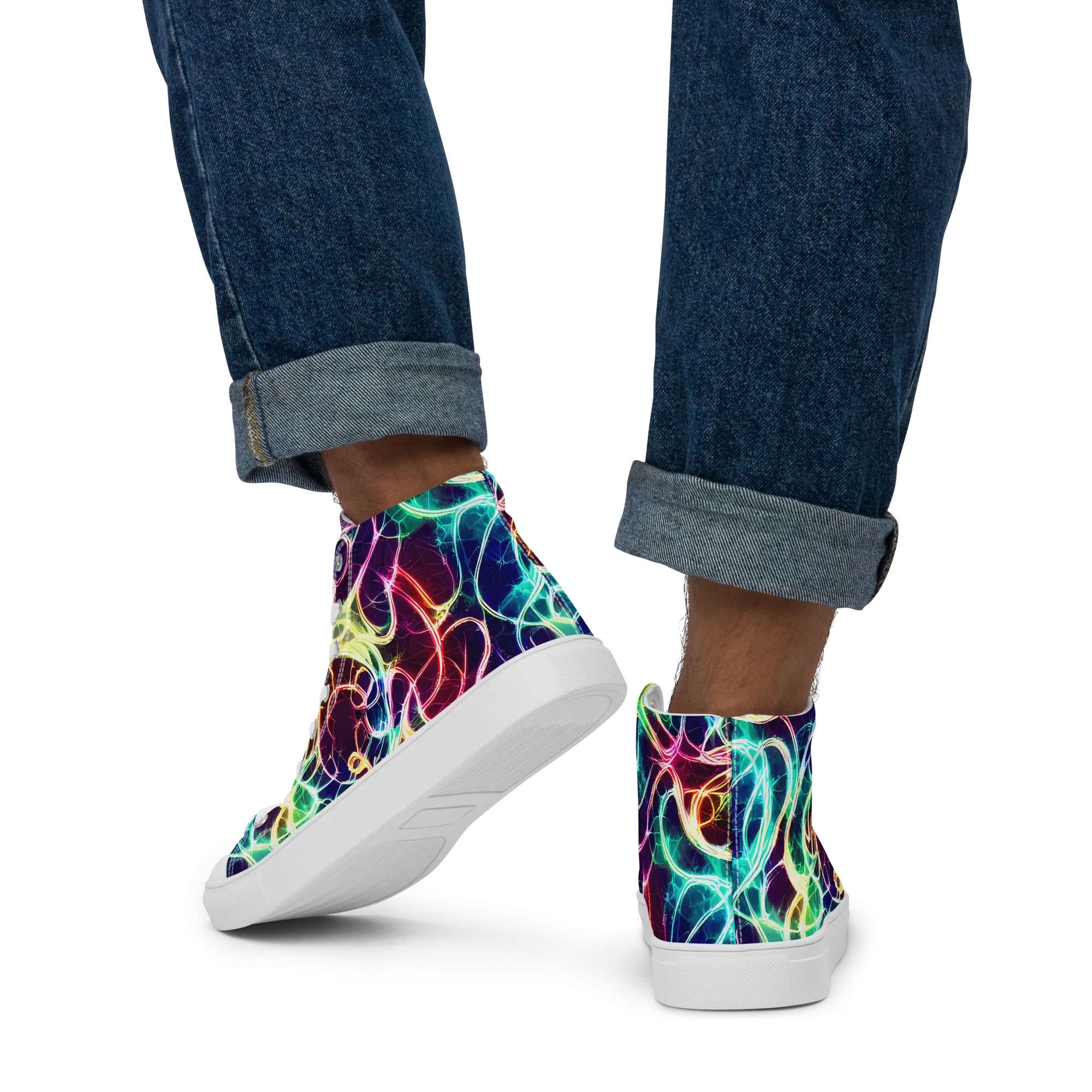 Electric Lace on Men's High Top Canvas Shoes — Back