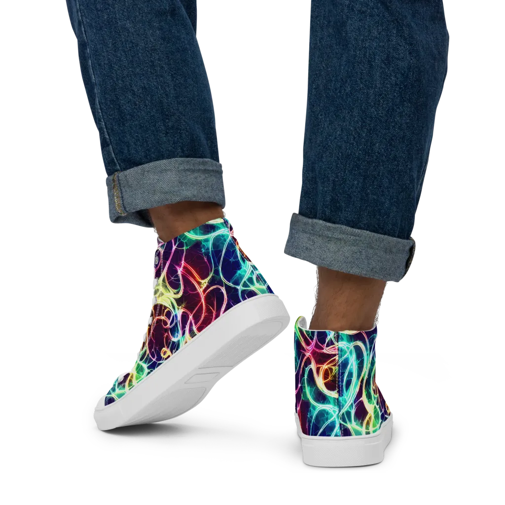 Electric Lace on Men's High Top Canvas Shoes — Back