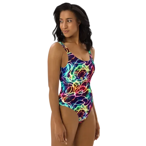 Electric Lace on a One-Piece Swimsuit
