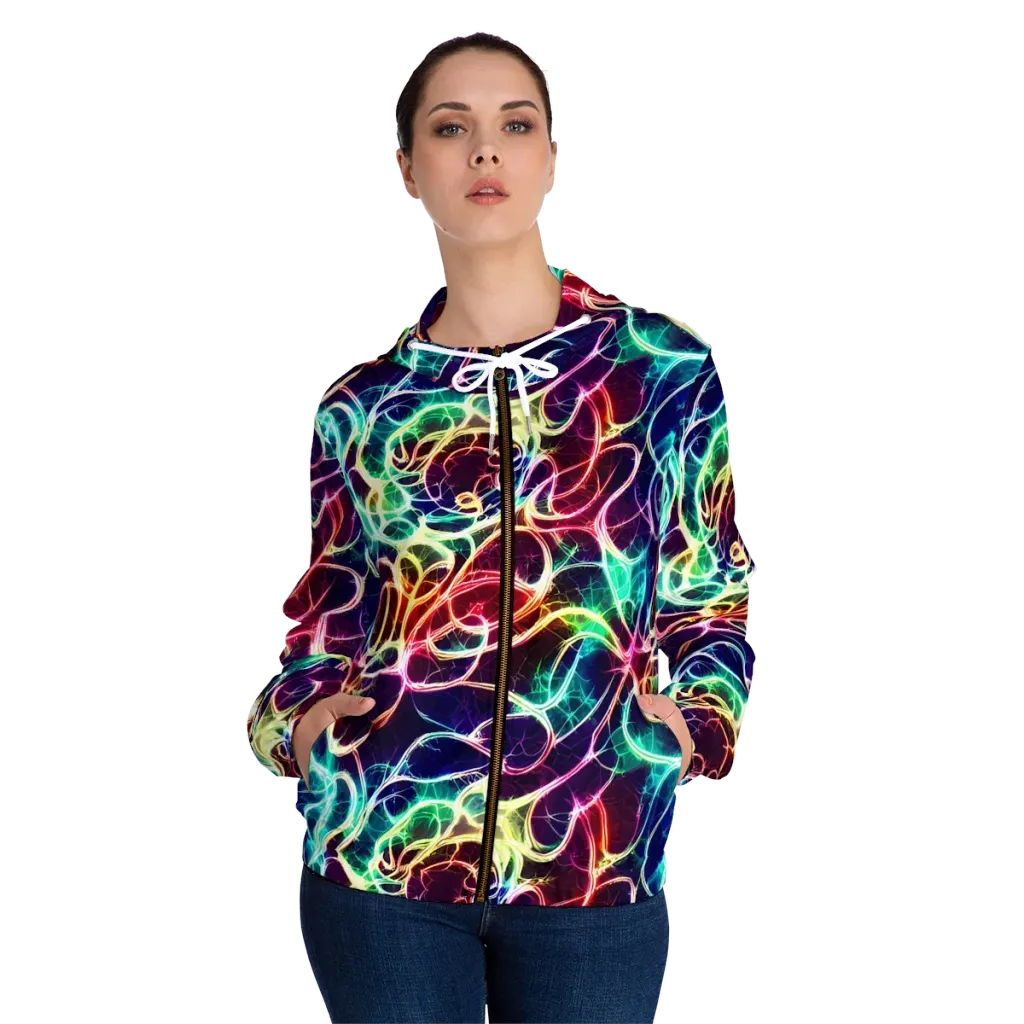 Electric Lace on Women's Full-Zip Hoodie — Front On Person