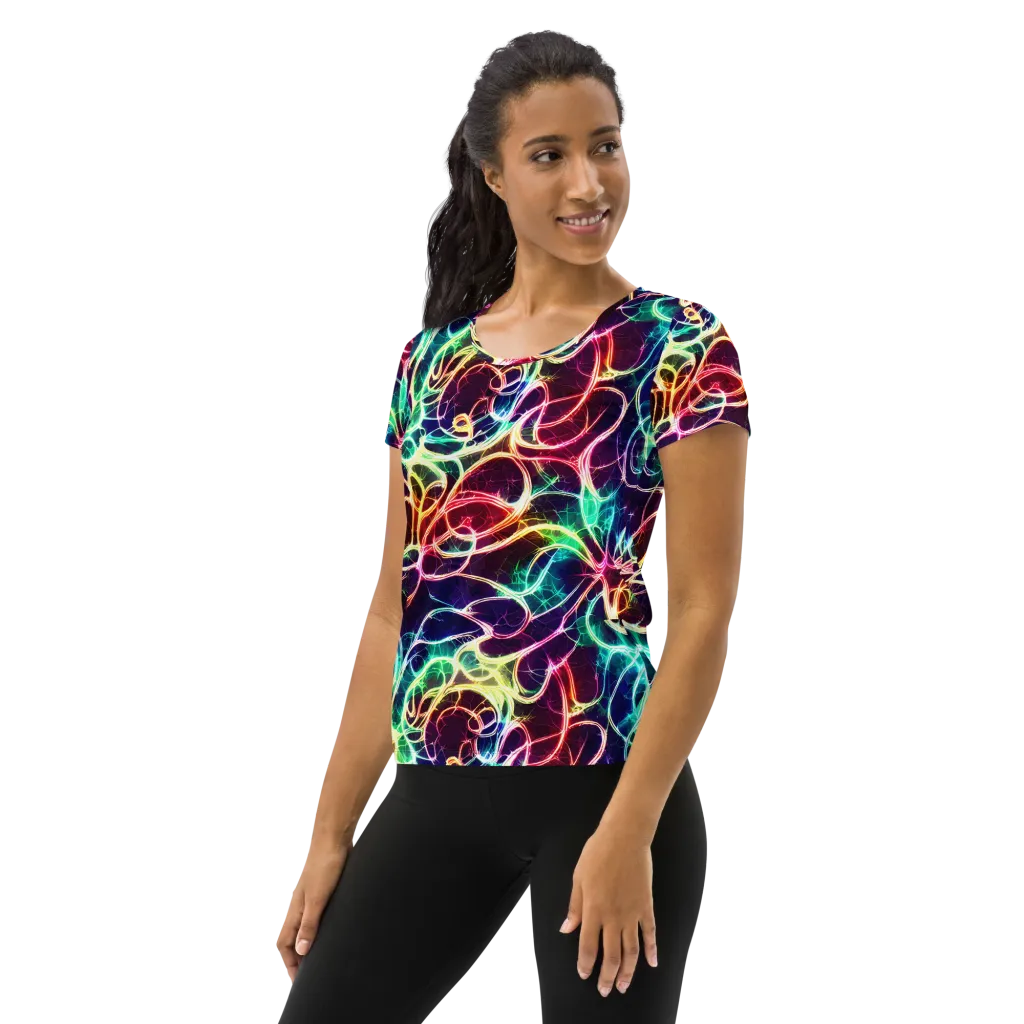 Electric Lace on Women's Athletic T-Shirt — Left