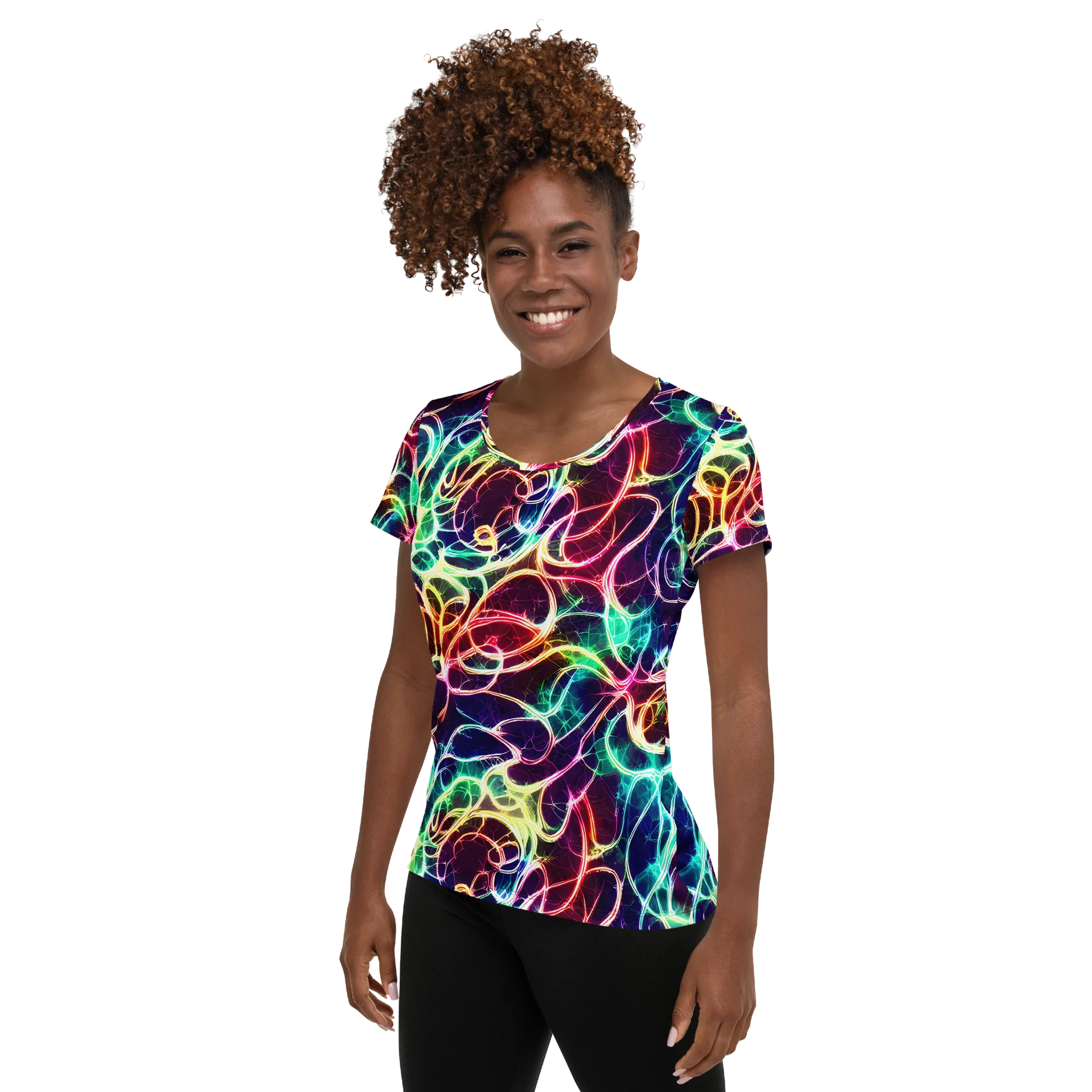 Electric Lace on Women's Athletic T-Shirt — Left