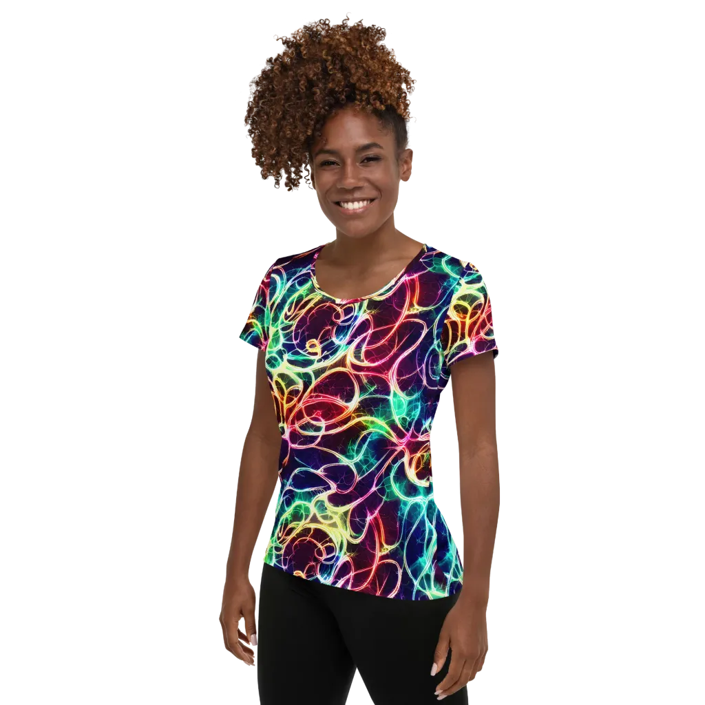 Electric Lace on Women's Athletic T-Shirt — Left
