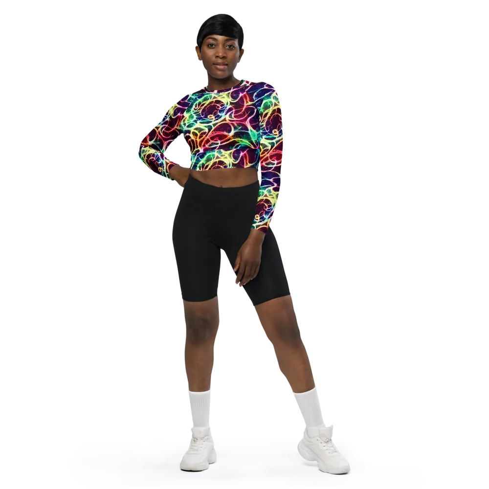 Electric Lace on Long Sleeve Crop Top — Front