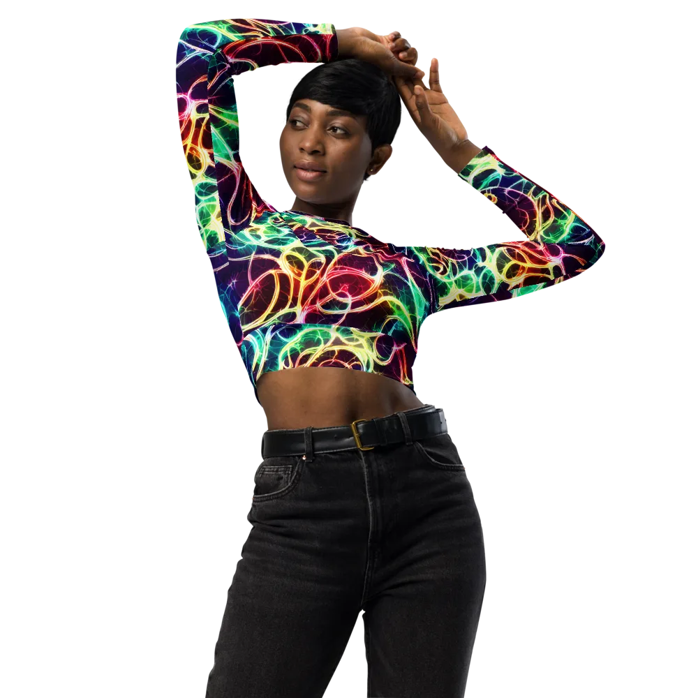 Electric Lace on Long Sleeve Crop Top — Front
