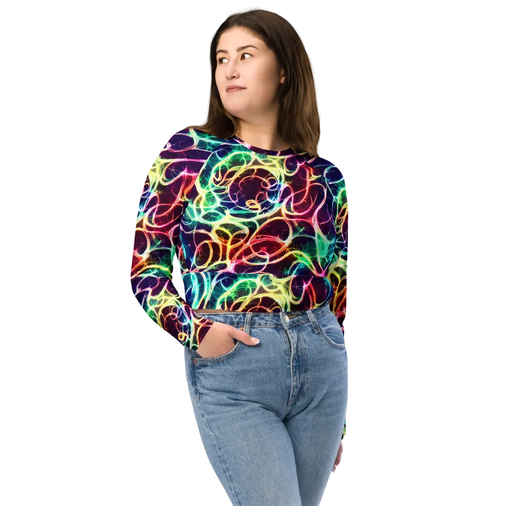 Electric Lace on Long Sleeve Crop Top — Front