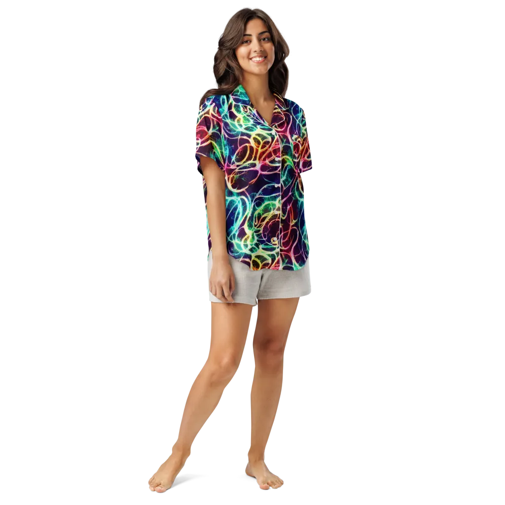 Electric Lace on Women's Short Sleeve Pajama Top — Front