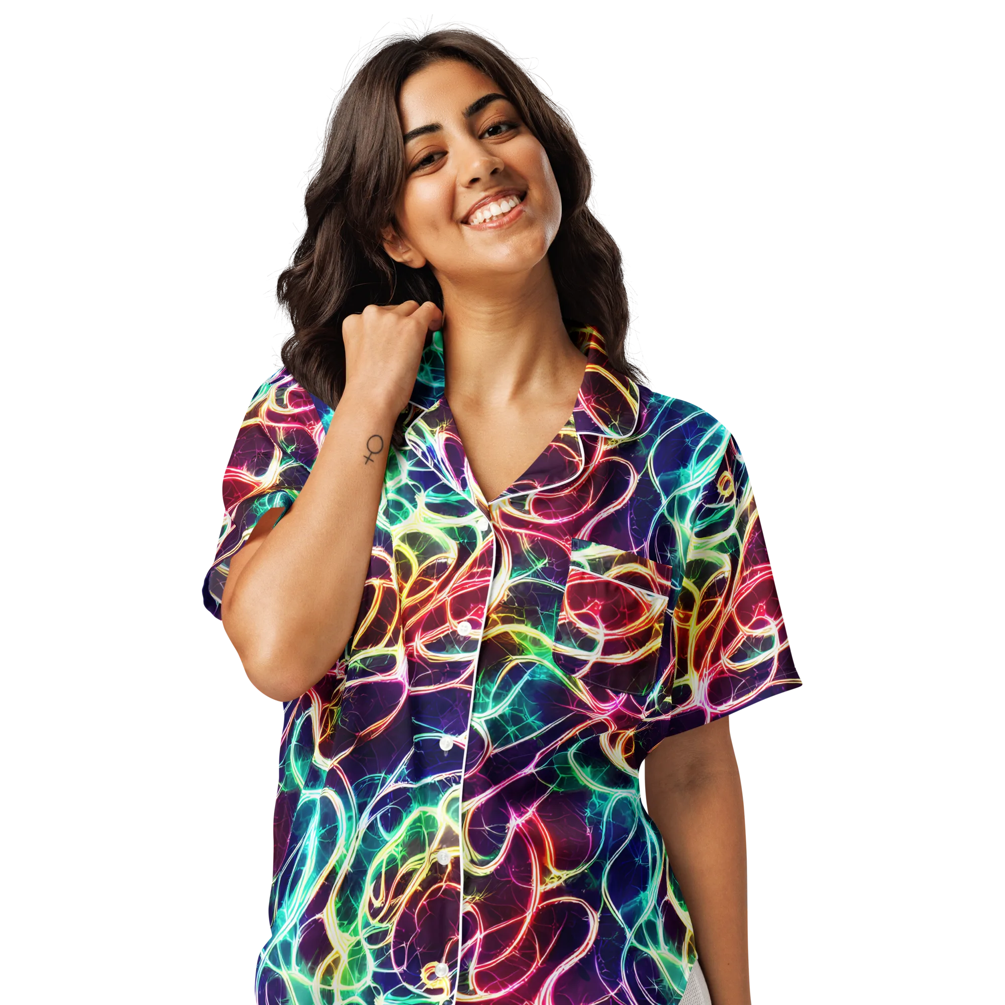 Electric Lace on Women's Short Sleeve Pajama Top — Front