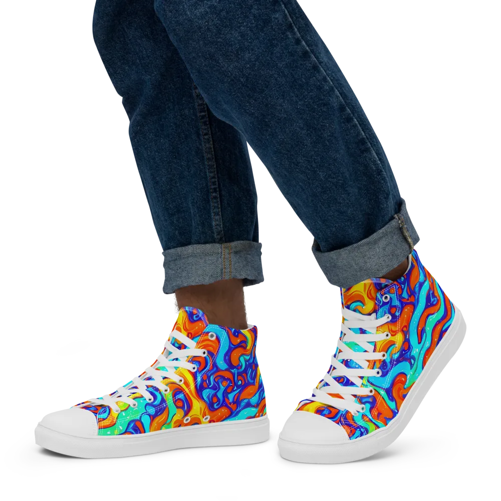 Painted Pulse on Men's High Top Canvas Shoes — Left