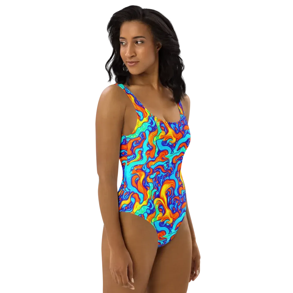 Painted Pulse on One-Piece Swimsuit — Right