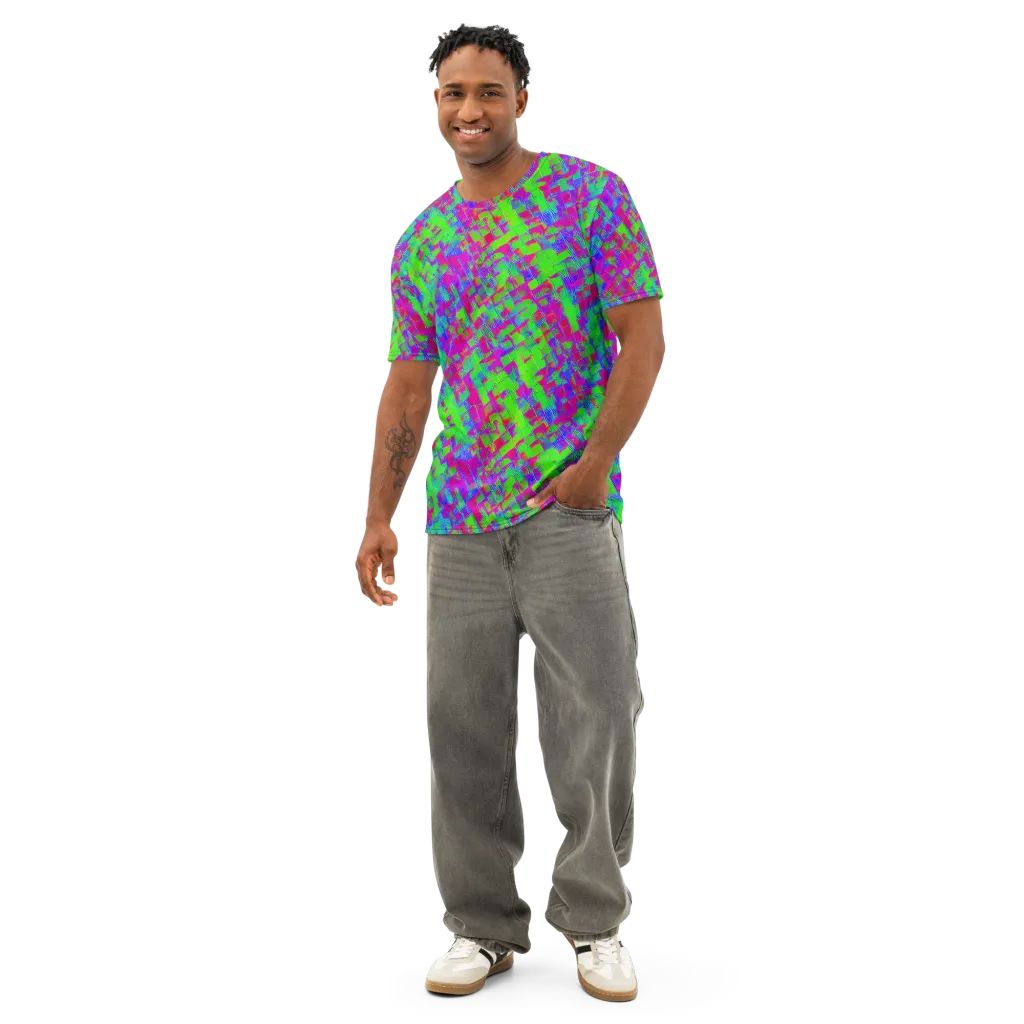 Neon Tapestry on Men's Cotton Crew Neck T-Shirt — Front