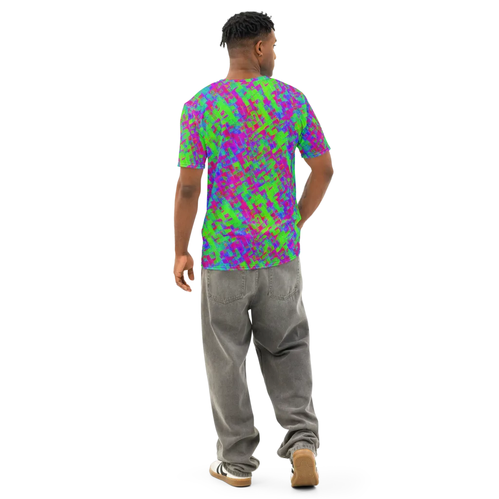 Neon Tapestry on Men's Cotton Crew Neck T-Shirt — Back