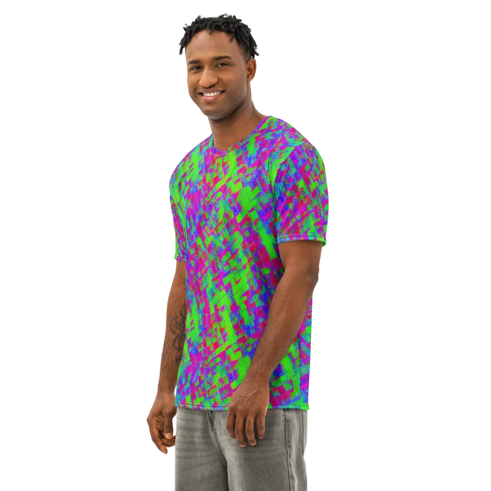 Neon Tapestry on Men's Cotton Crew Neck T-Shirt — Left Front