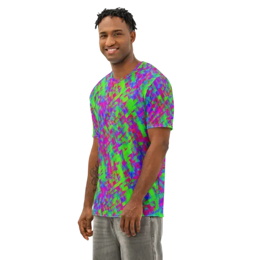 Neon Tapestry on a Men's Cotton Crew Neck T-Shirt