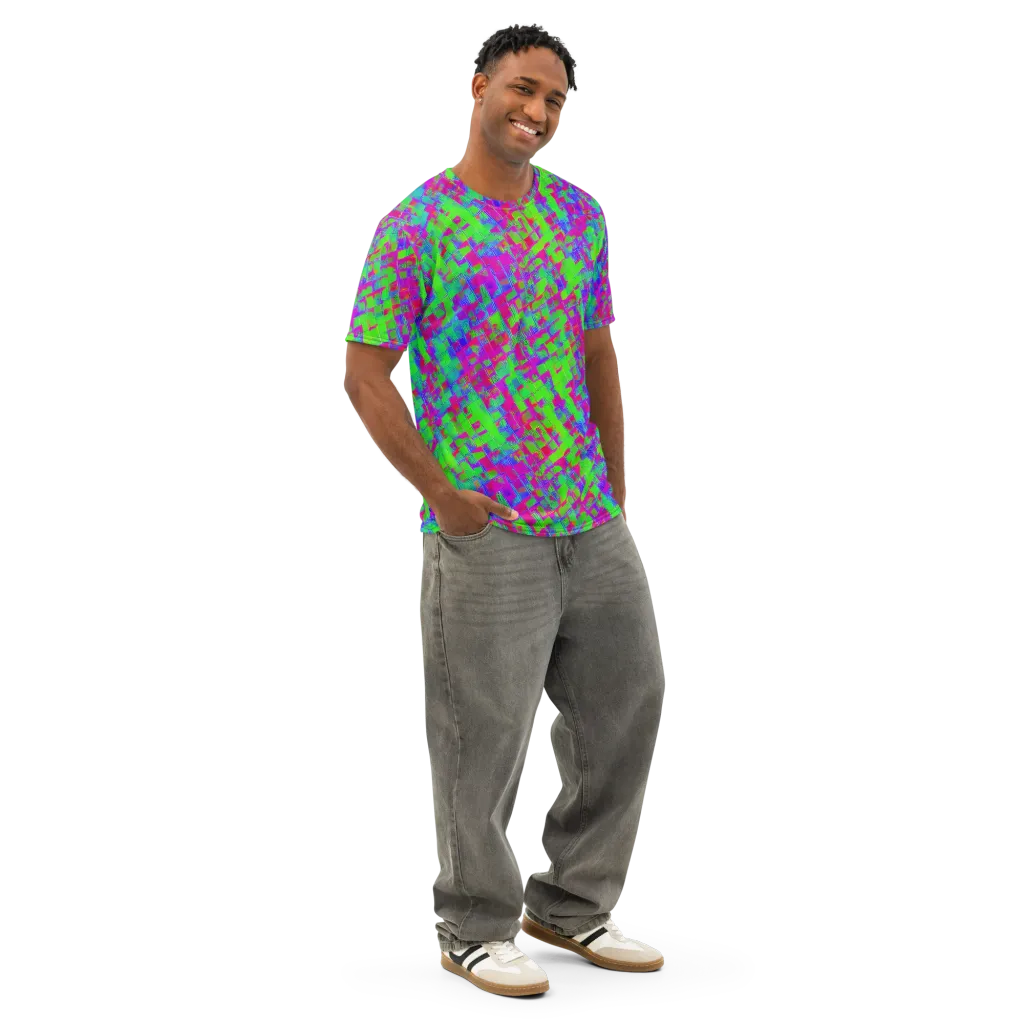 Neon Tapestry on Men's Cotton Crew Neck T-Shirt — Right Front
