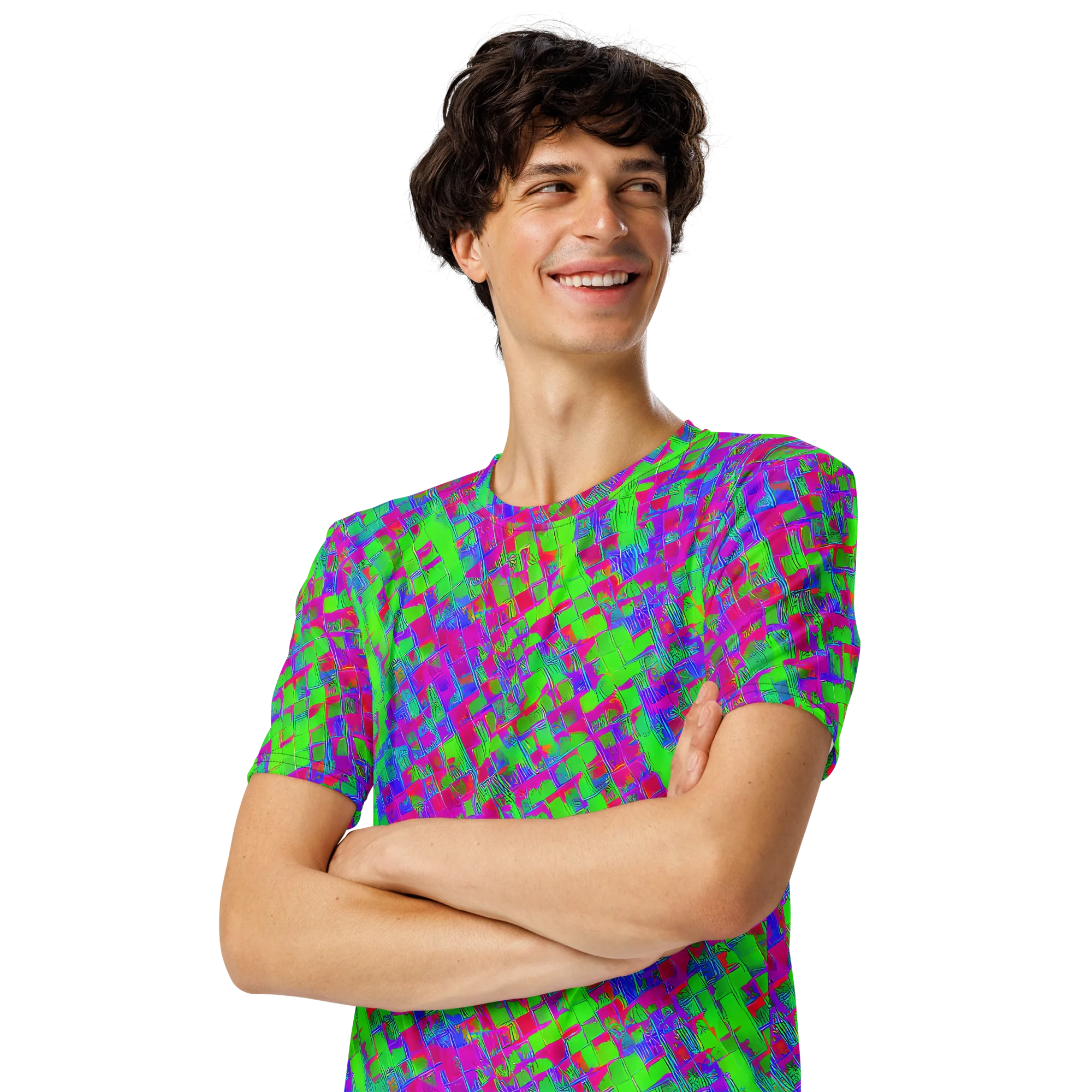 Neon Tapestry on Men's Crew Neck T-Shirt — Left Front