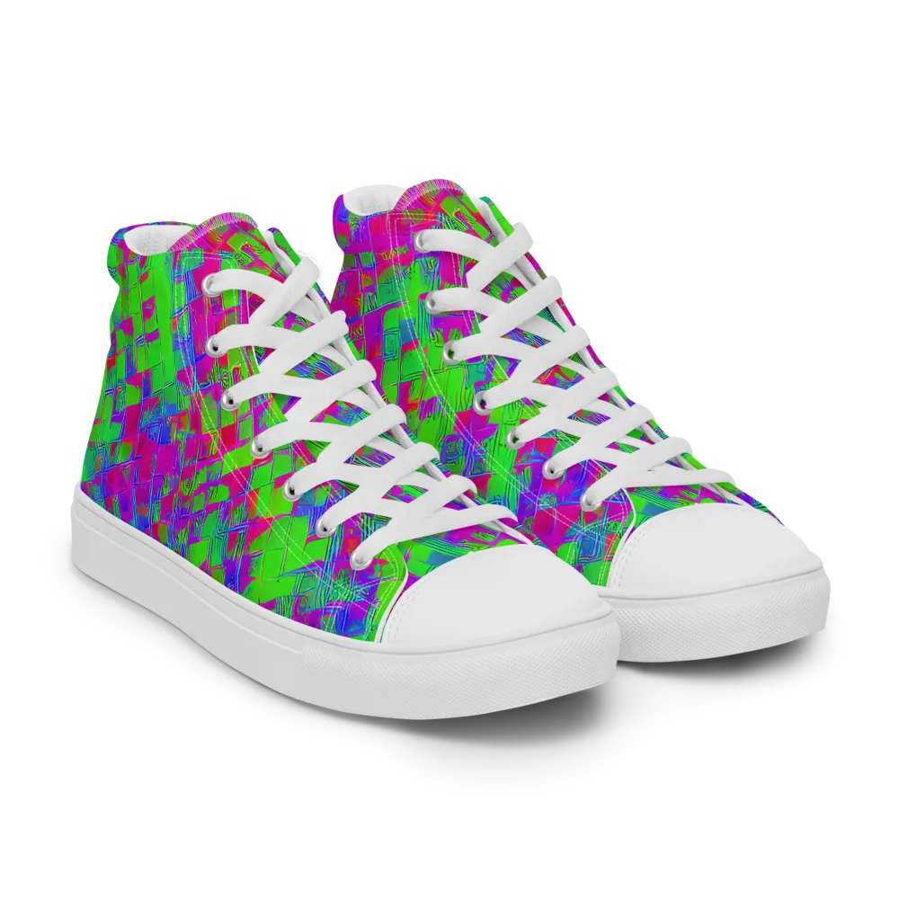 Neon Tapestry on Men's High Top Canvas Shoes — Right Front