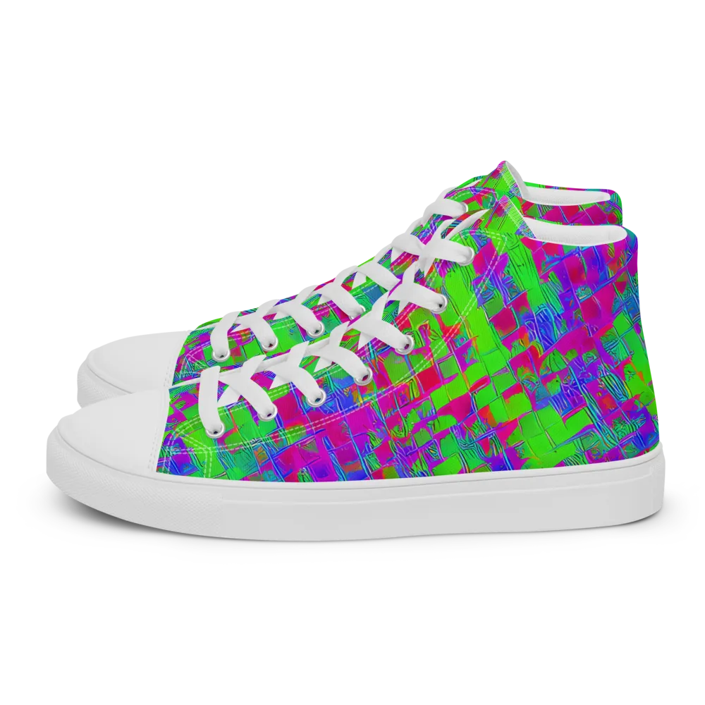 Neon Tapestry on Men's High Top Canvas Shoes — Left