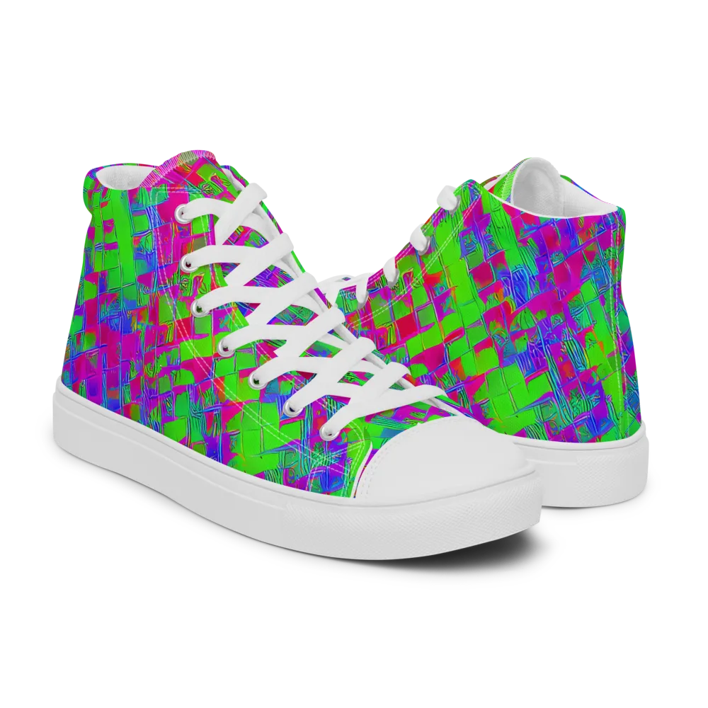 Neon Tapestry on Men's High Top Canvas Shoes — Right