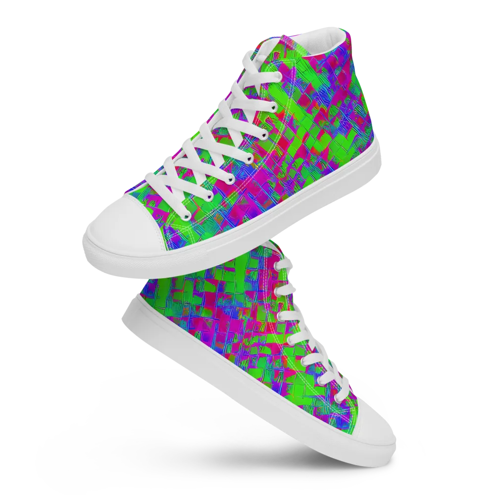 Neon Tapestry on Men's High Top Canvas Shoes — Front
