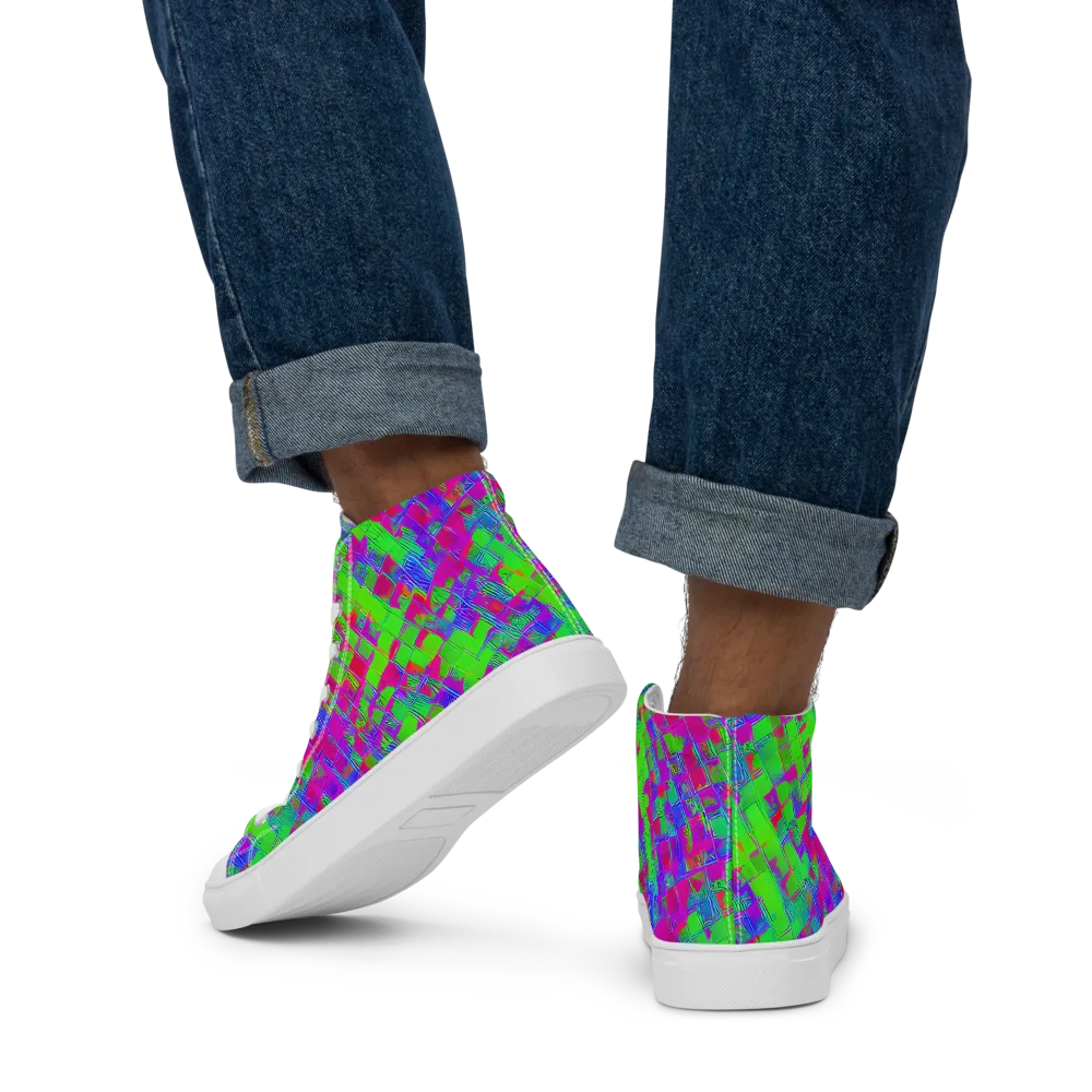 Neon Tapestry on Men's High Top Canvas Shoes — Back