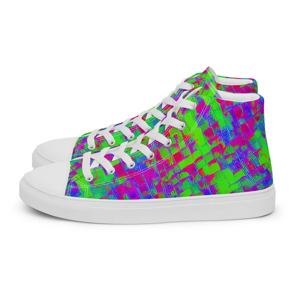 Neon Tapestry on Women's High Top Canvas Shoes — Left