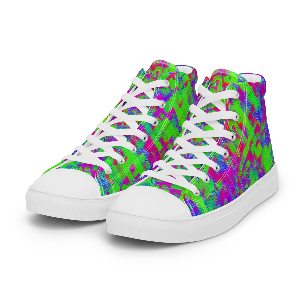 Neon Tapestry on Women's High Top Canvas Shoes — Left Front