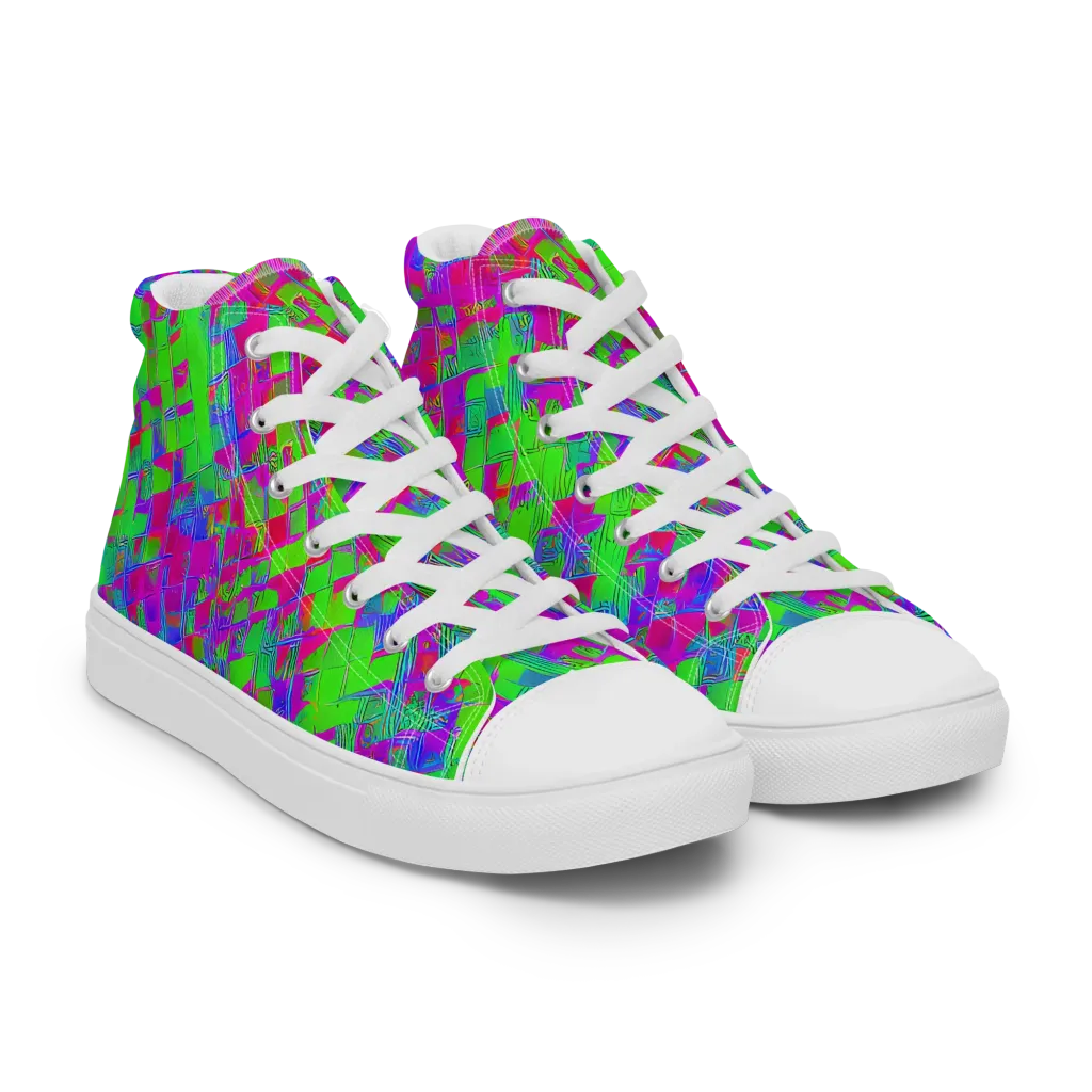 Neon Tapestry on Women's High Top Canvas Shoes — Right Front