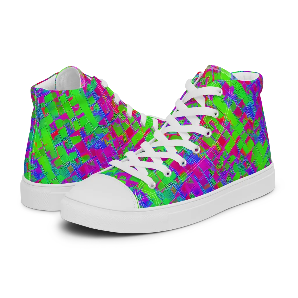 Neon Tapestry on Women's High Top Canvas Shoes — Left