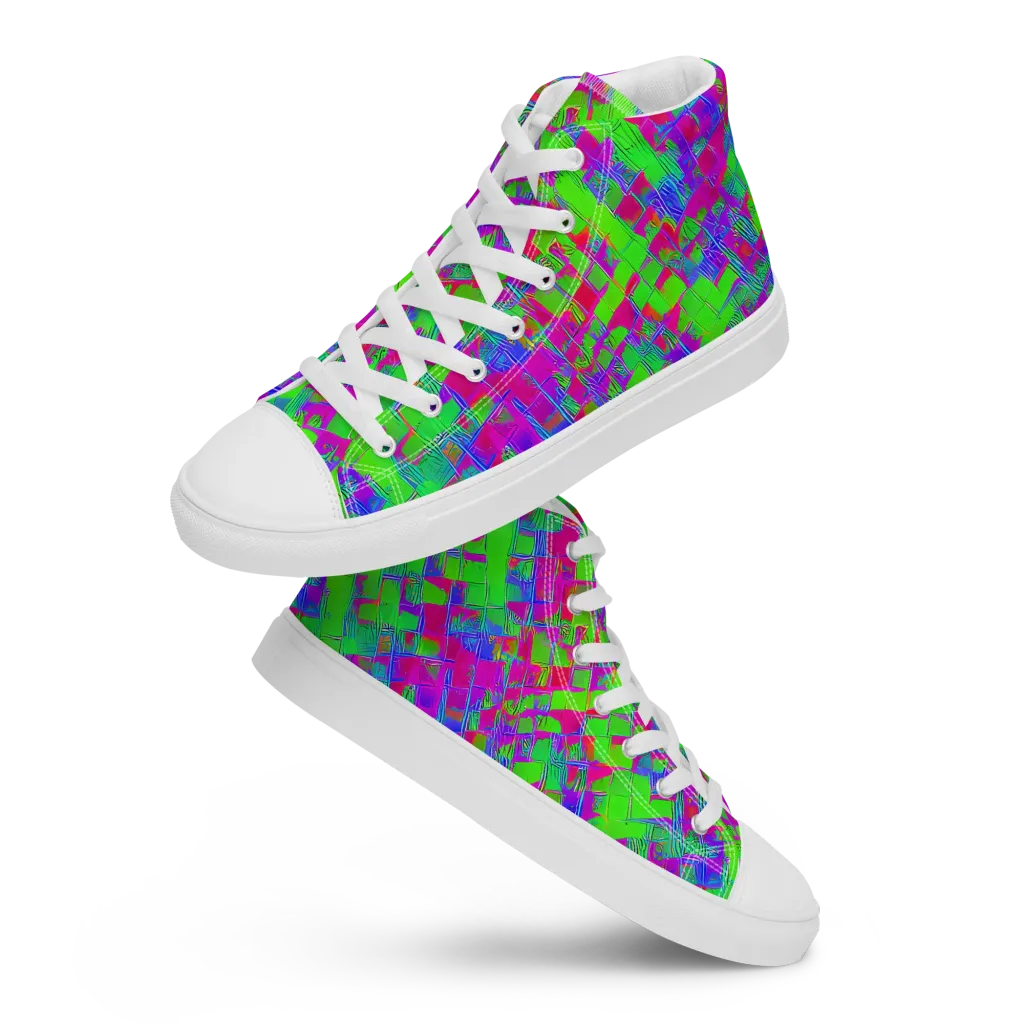 Neon Tapestry on Women's High Top Canvas Shoes — Front