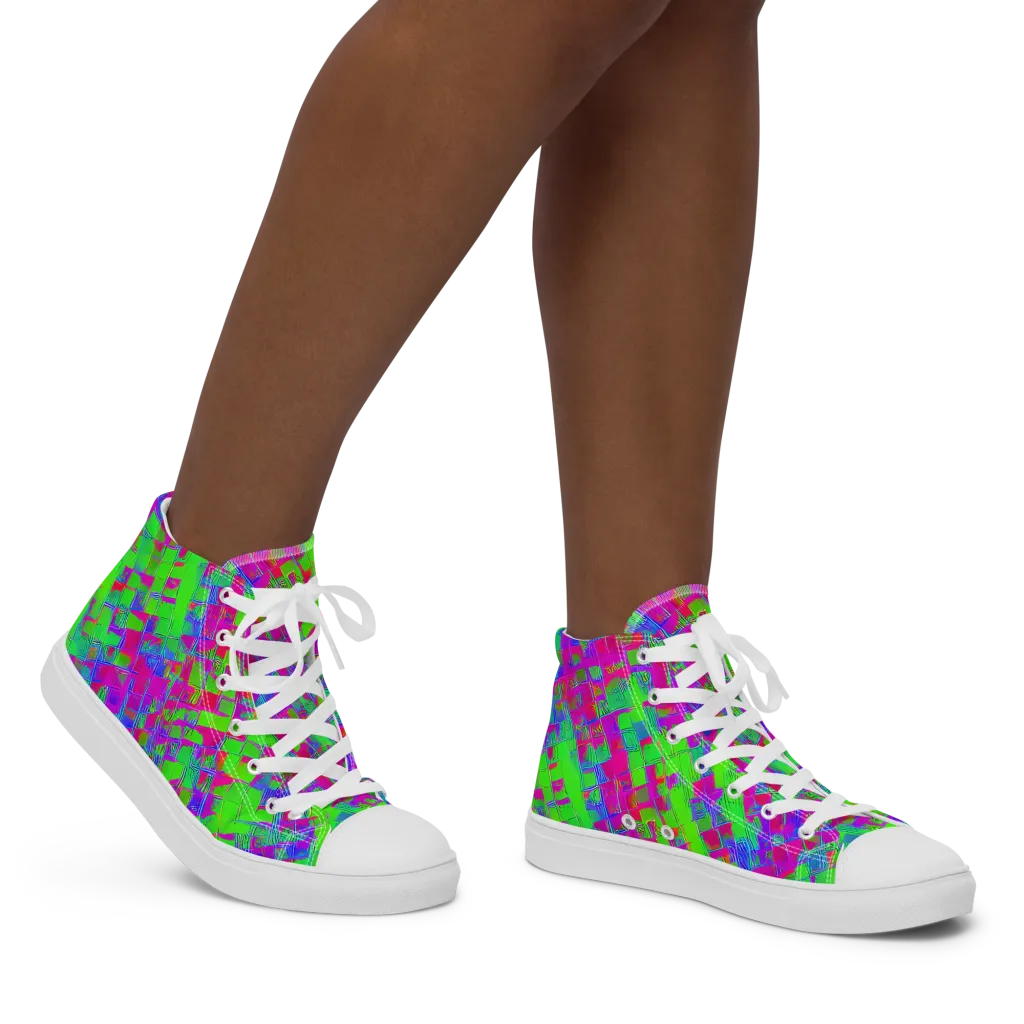 Neon Tapestry on Women's High Top Canvas Shoes — Right