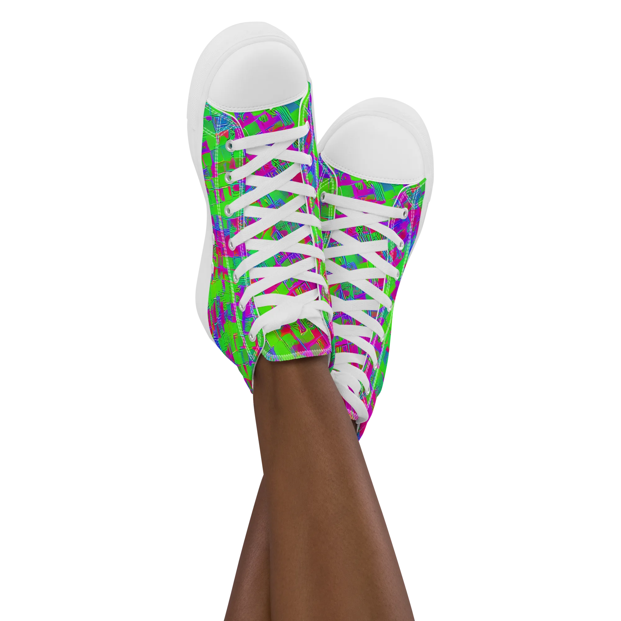 Neon Tapestry on Women's High Top Canvas Shoes — Front